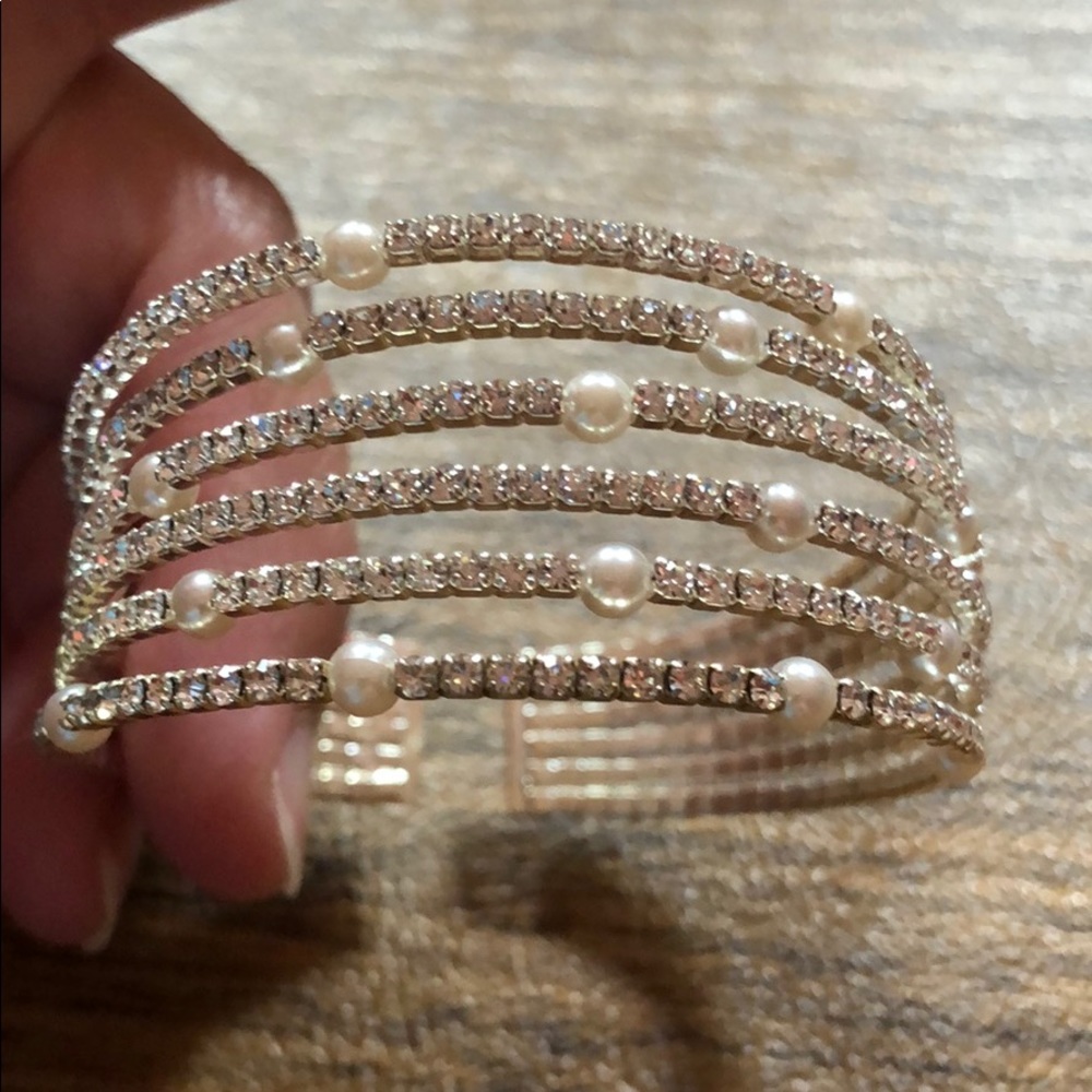 Crystal And Pearl Bangle Bracelet wedding and prom